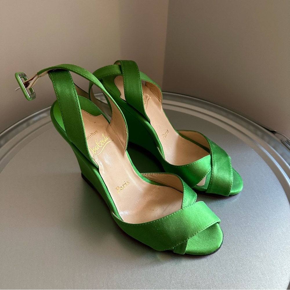Christian Louboutin Green Satin Wedge